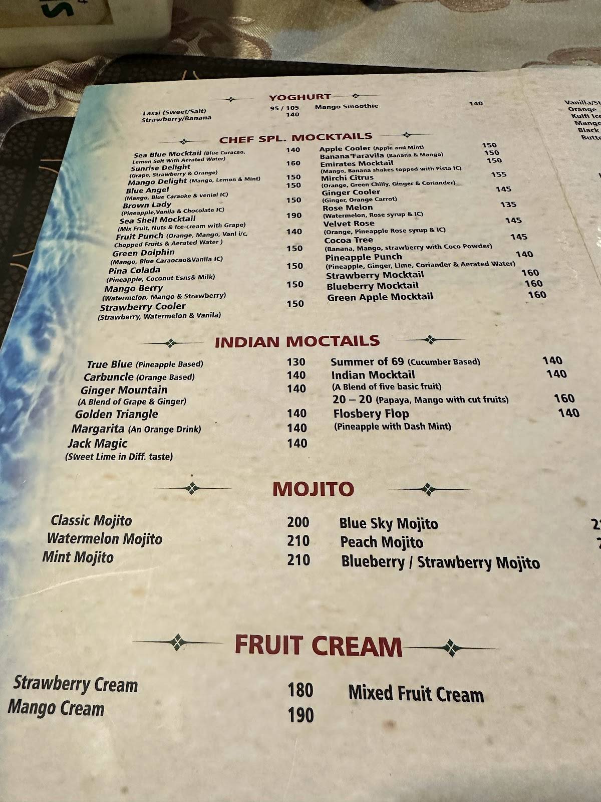 Savoury Sea Shell Restaurant menu