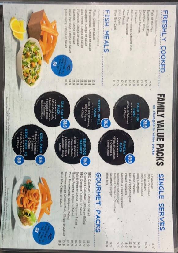 Menu at Sea Salt Fish & Chips restaurant, Greystanes