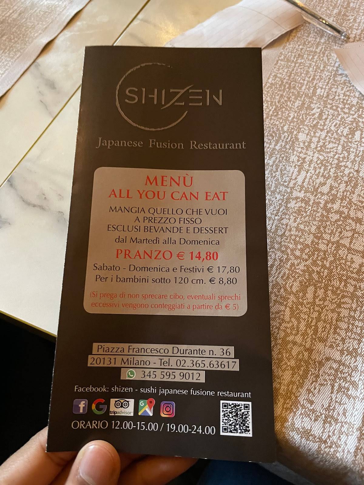 Menu di Shizen Milano 
