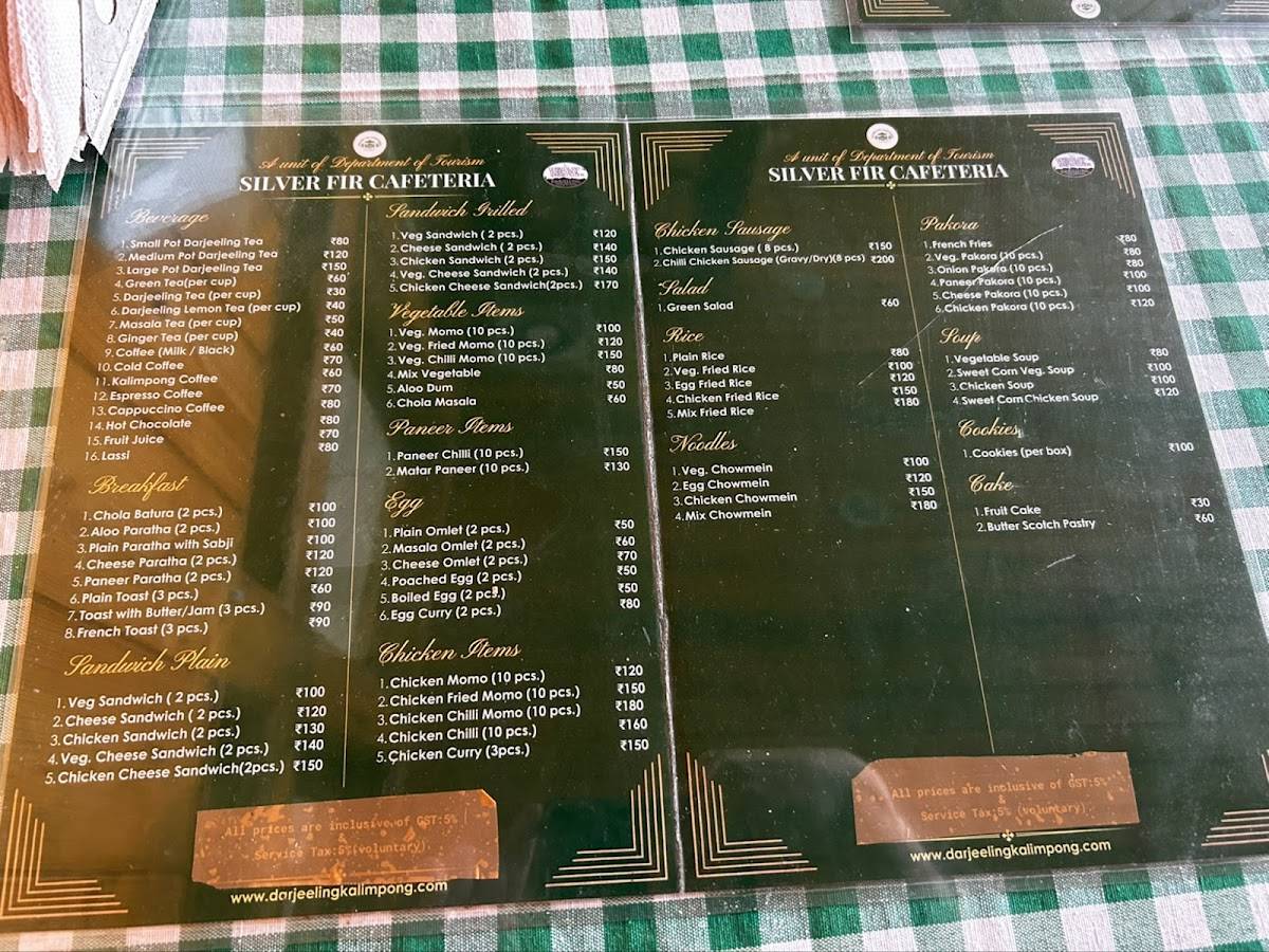 Silver Fir Cafeteria menu