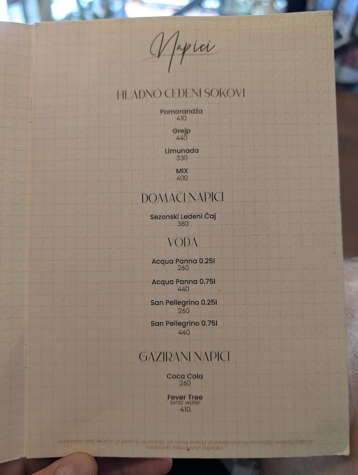 Menu de Single Origin