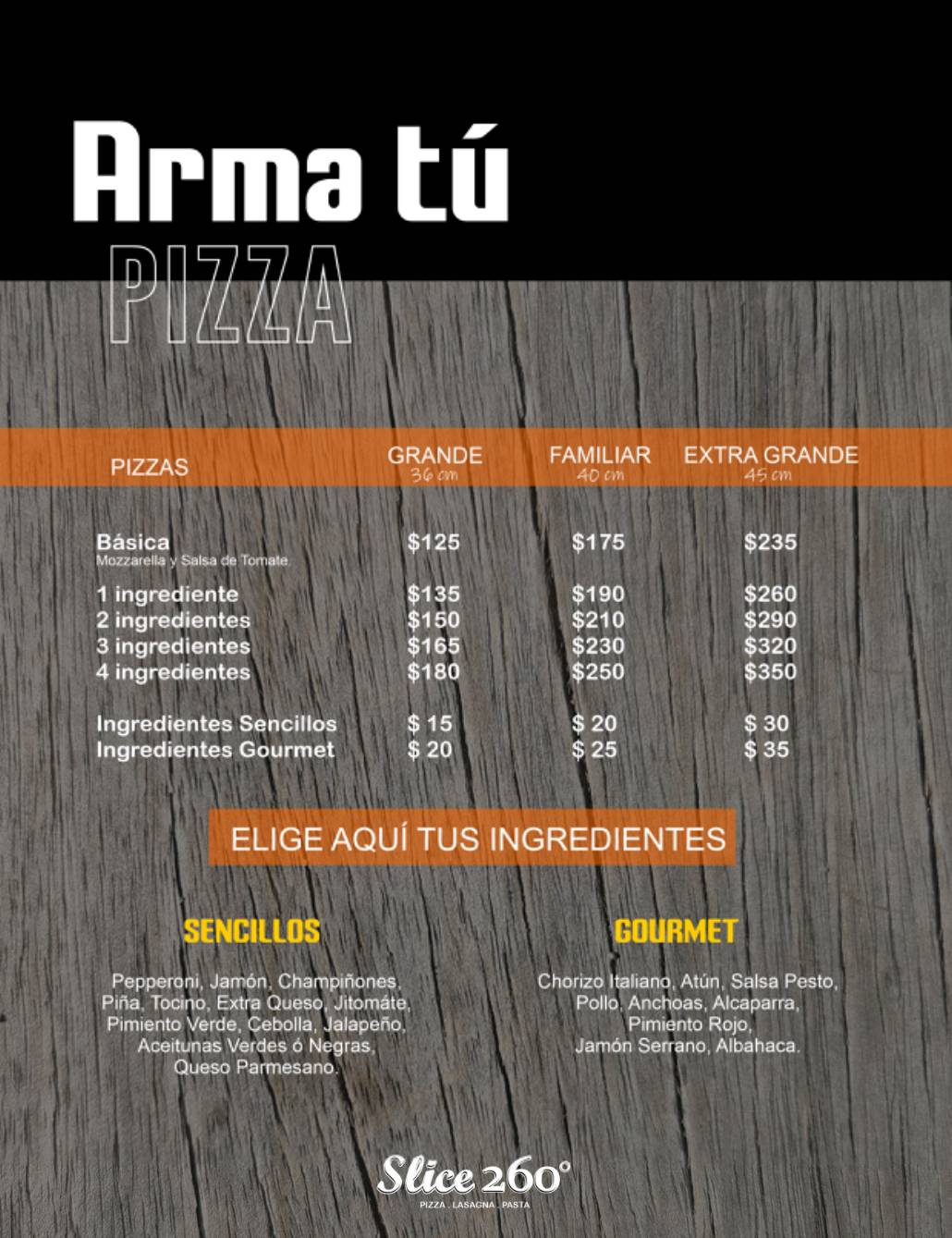 Carta del restaurante Slice 260, San Juan del Río