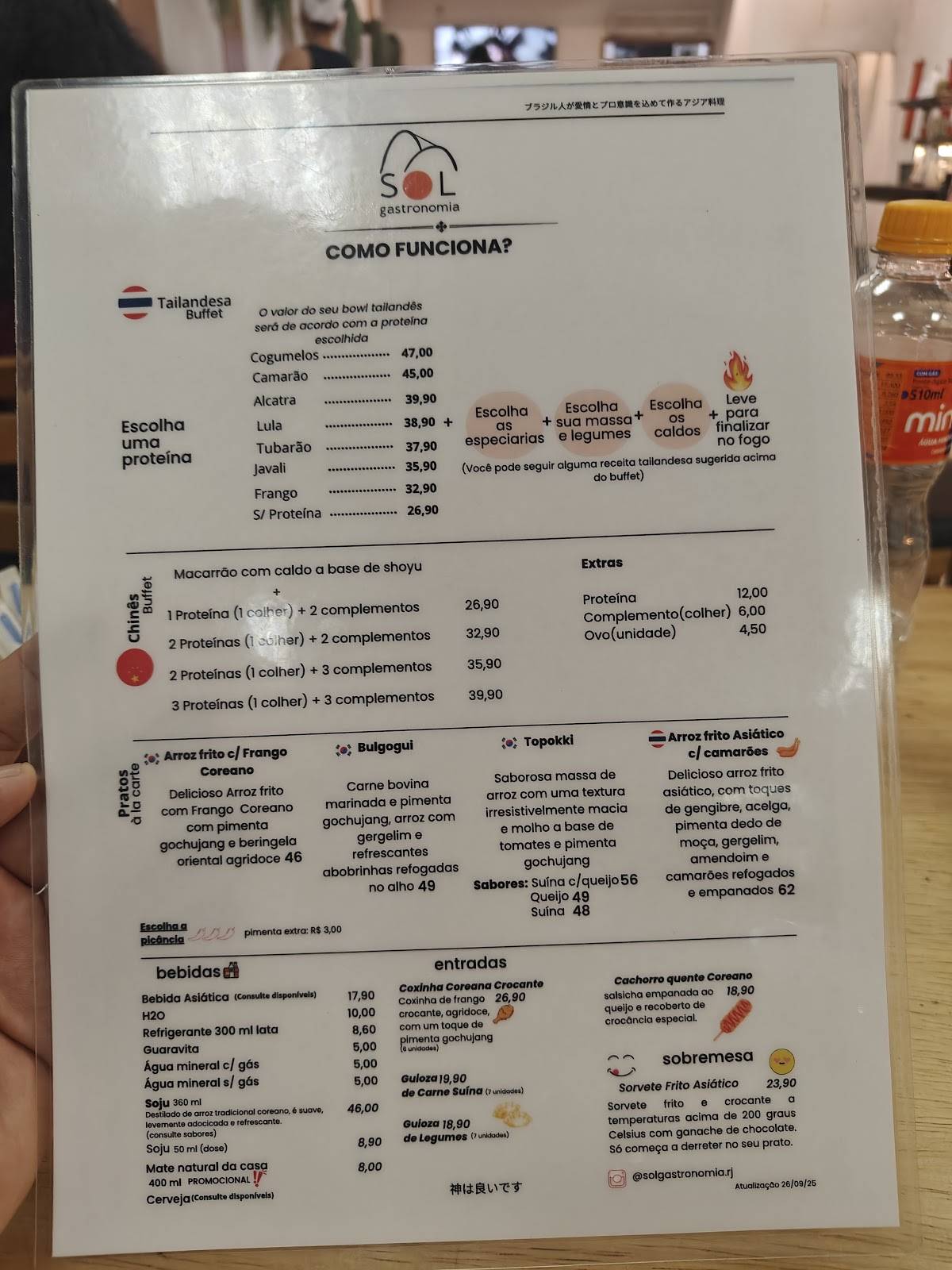 Sol Gastronomia cardápio