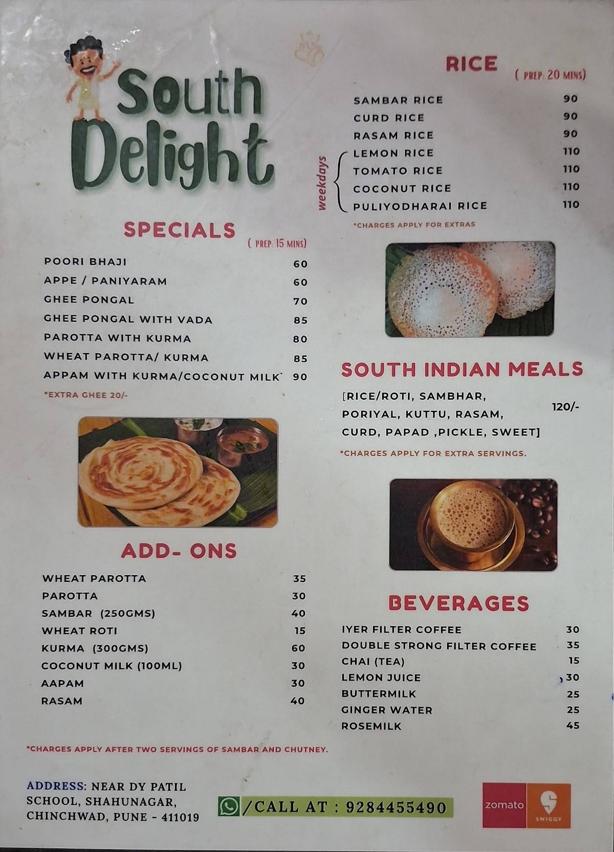 South Delight menu