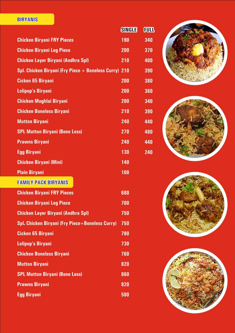Sri Abhiruchi Biryani - Dilsukhnagar menu