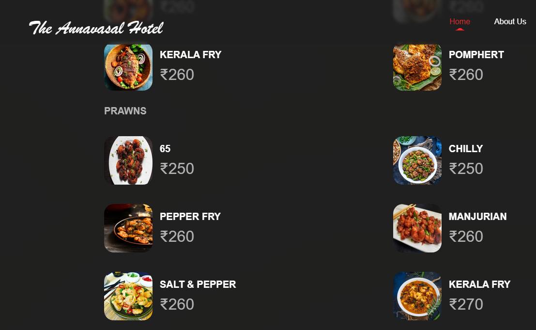 Sri Annavaasal menu