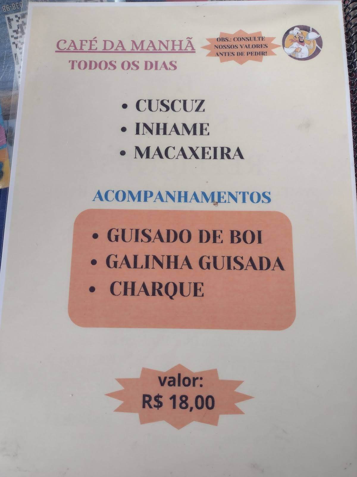 Sueli e Heraldo Refeições cardápio