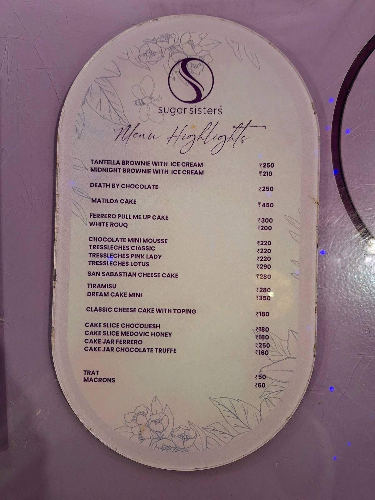 Sugar Sisters menu