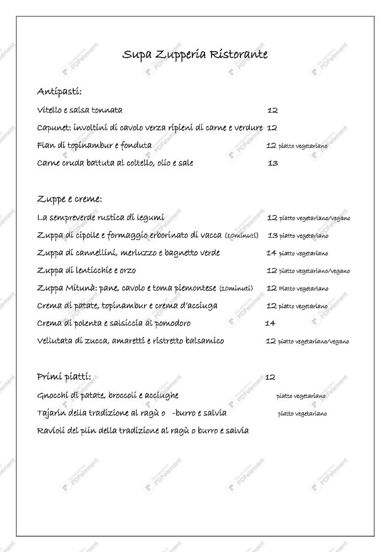 Menu di Supa Zupperia Ristorante Alba 