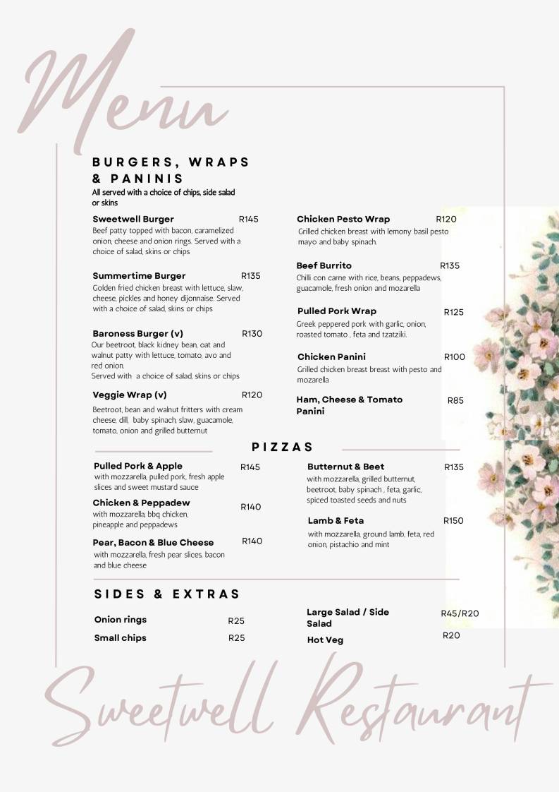 Menu de Sweetwell Restaurant & Destination
