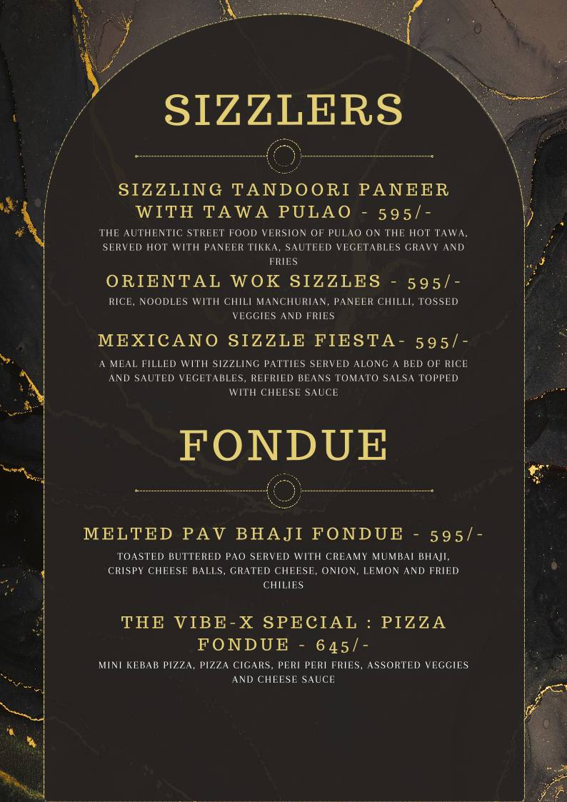 THE VIBE-X RESTRO, CAFE & BANQUETS menu