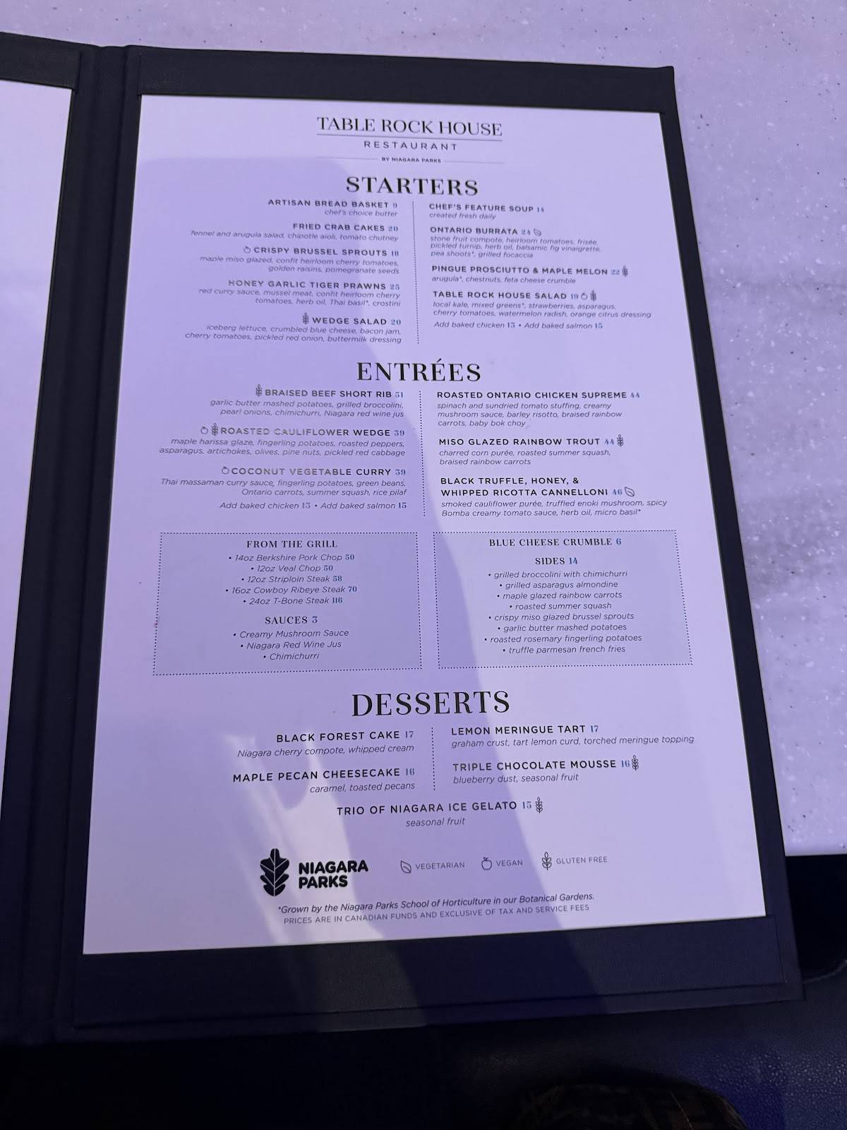 Menu de Table Rock House Restaurant