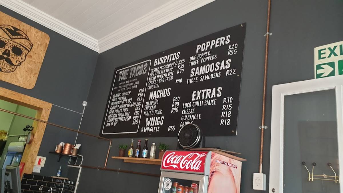 Menu at Tacos Locos restaurant, Cape Town