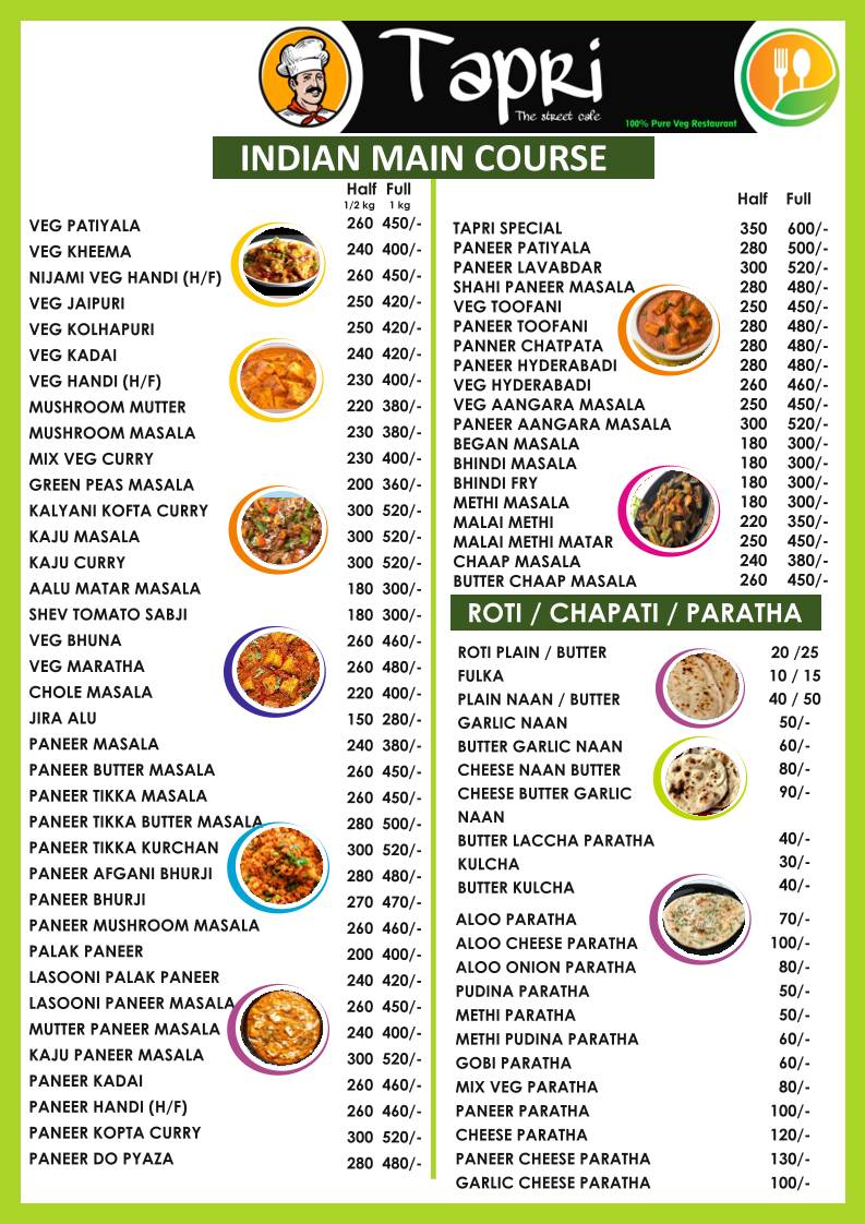 Tapri The Street Café menu