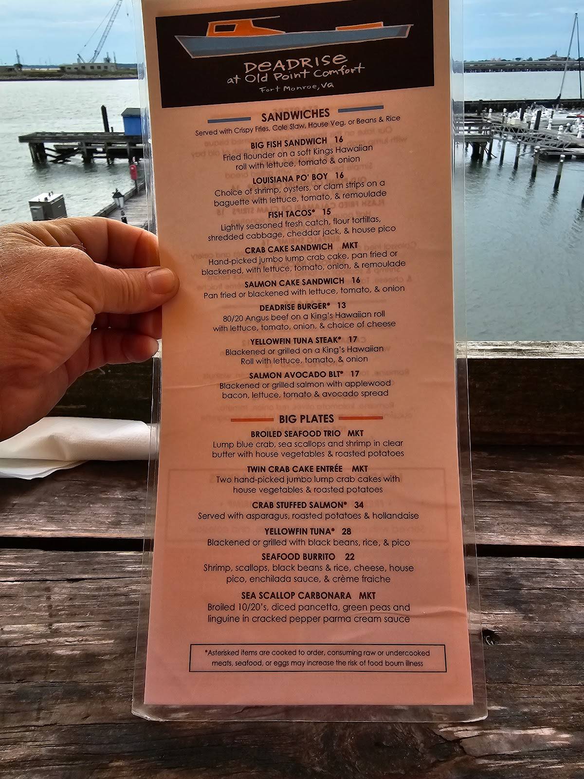Menu at The Deadrise restaurant, Hampton, 100 McNair Dr