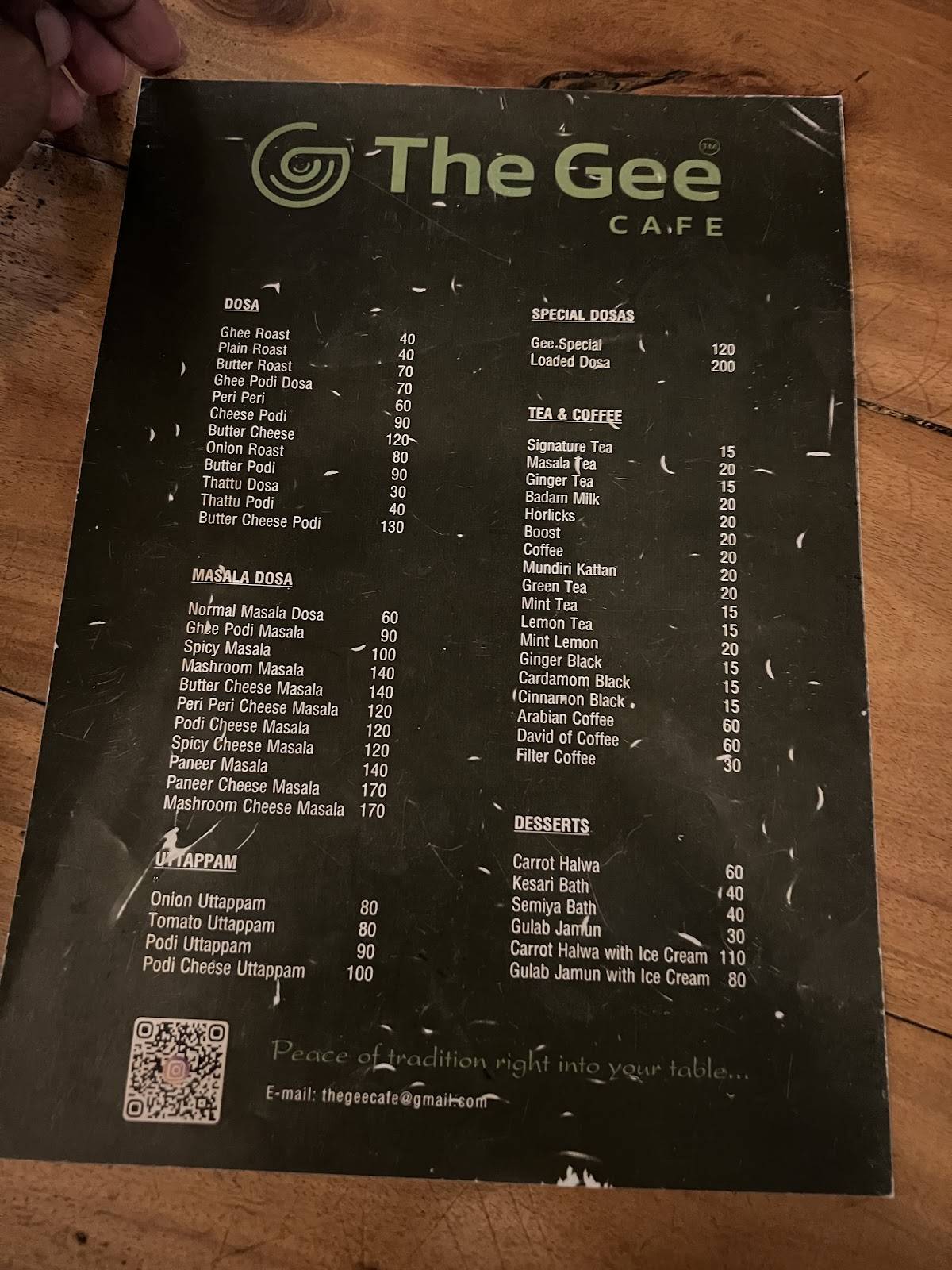 The Gee Cafe menu