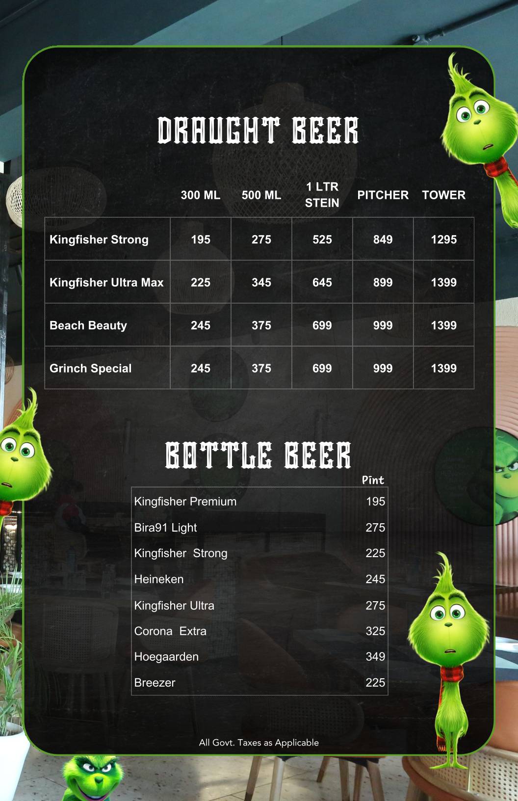 The Grinch Resto Bar Best Restaurant Bar in Kharar Mohali menu