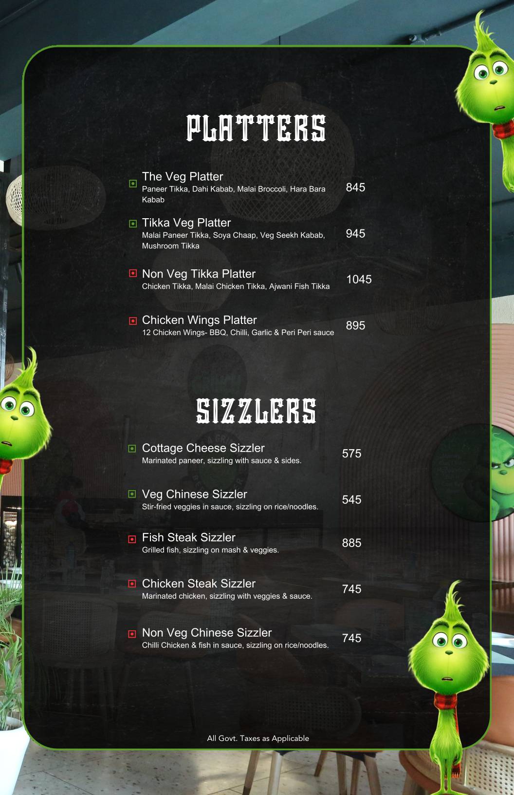 The Grinch Resto Bar Best Restaurant Bar in Kharar Mohali menu