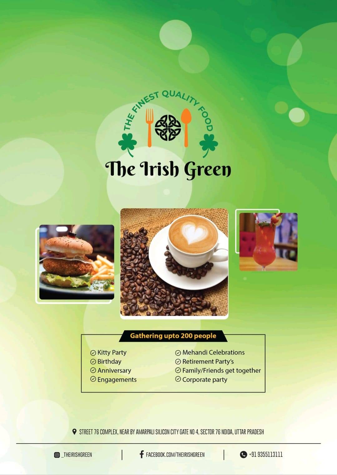 The Irish Green menu