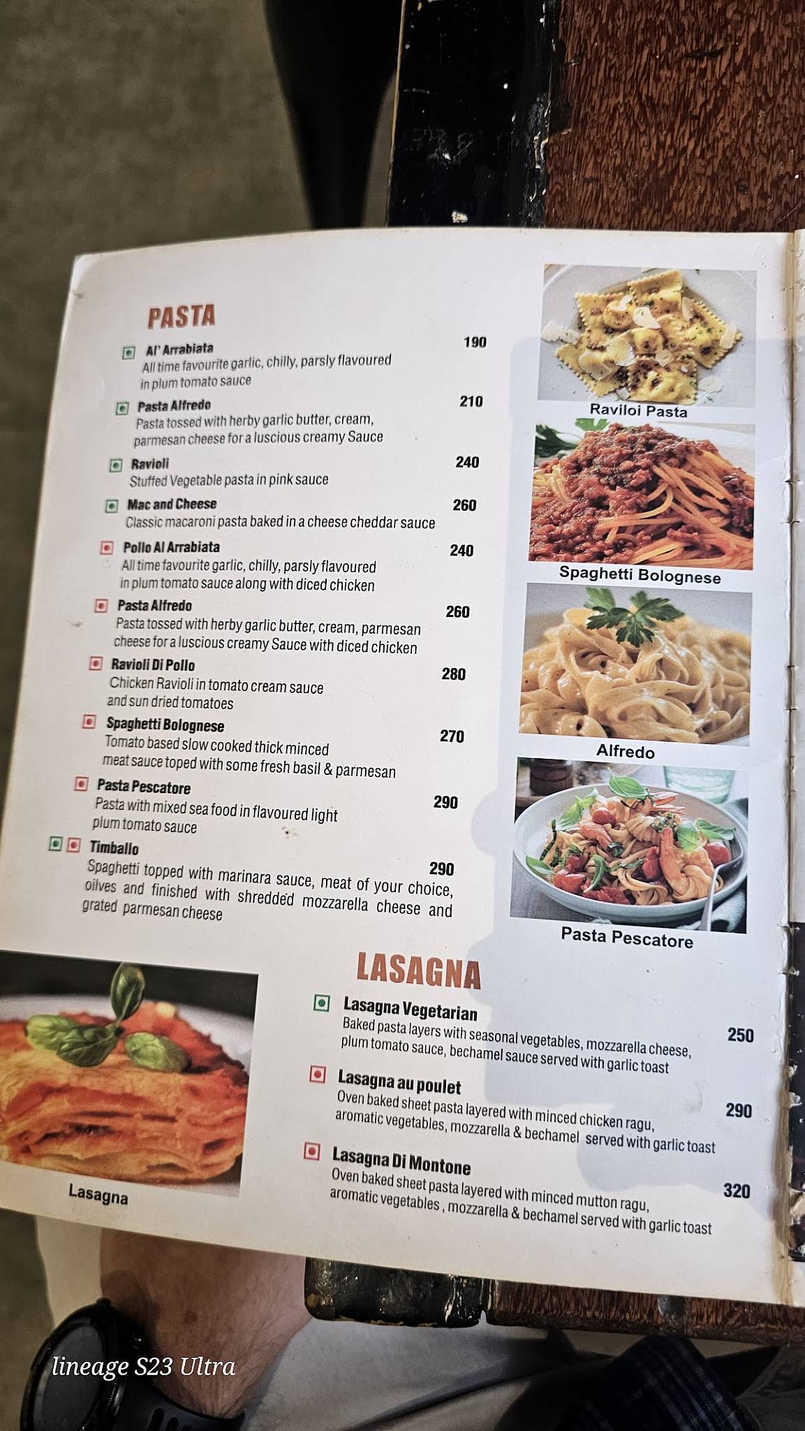 The Irish cafe menu