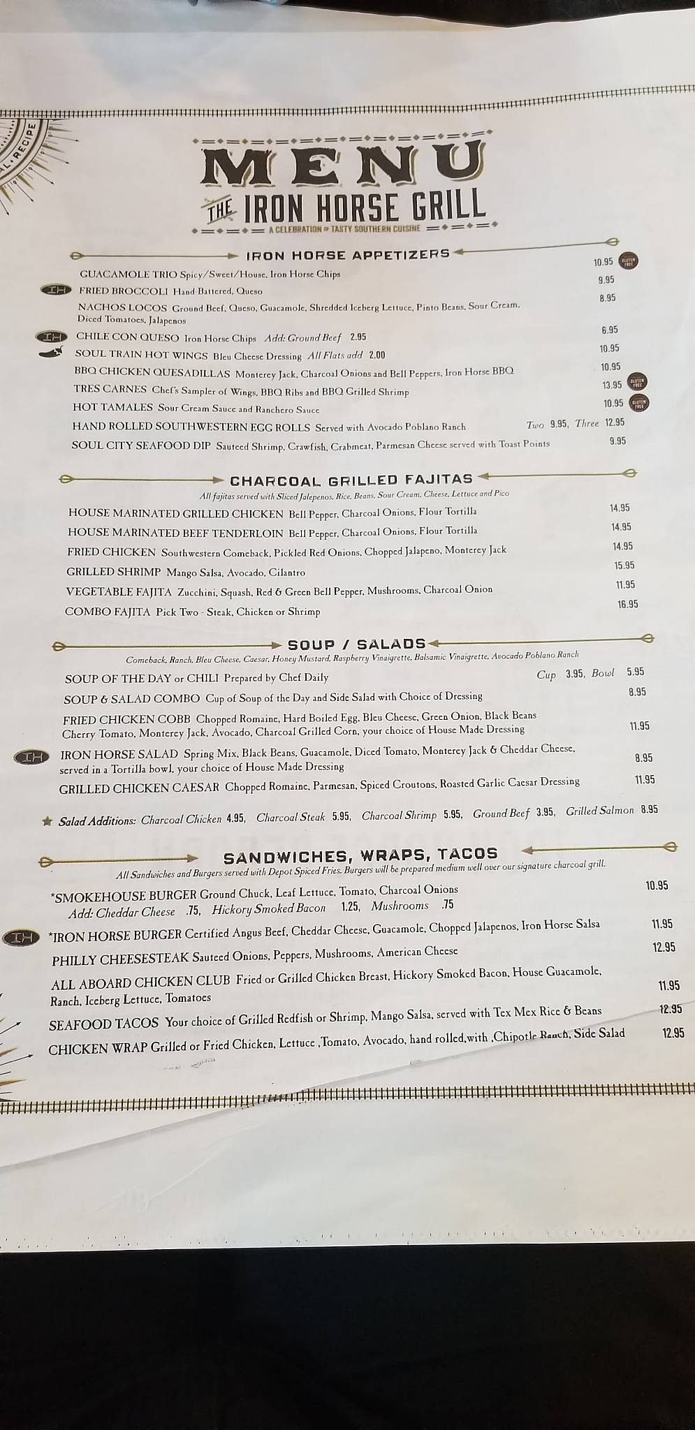Menu at The Iron Horse Grill restaurant, Jackson