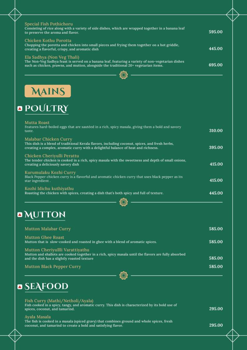 The Kerala Table menu