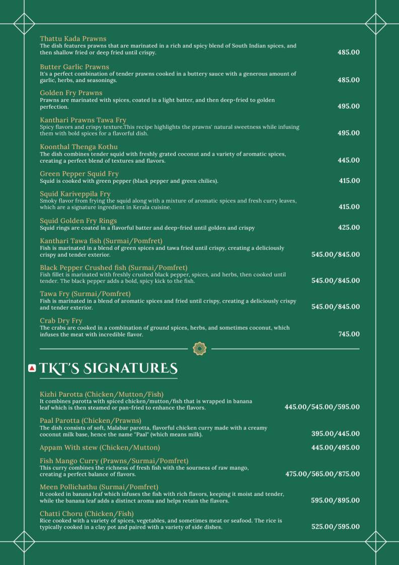 The Kerala Table menu