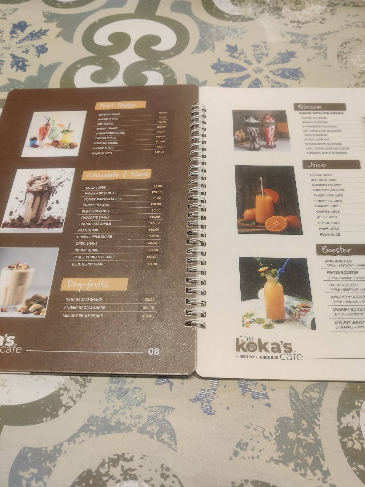 The Koka's cafe Restaurant menu