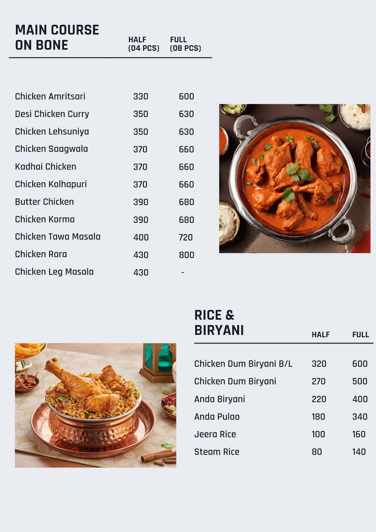 The Red Dot, Bopal menu