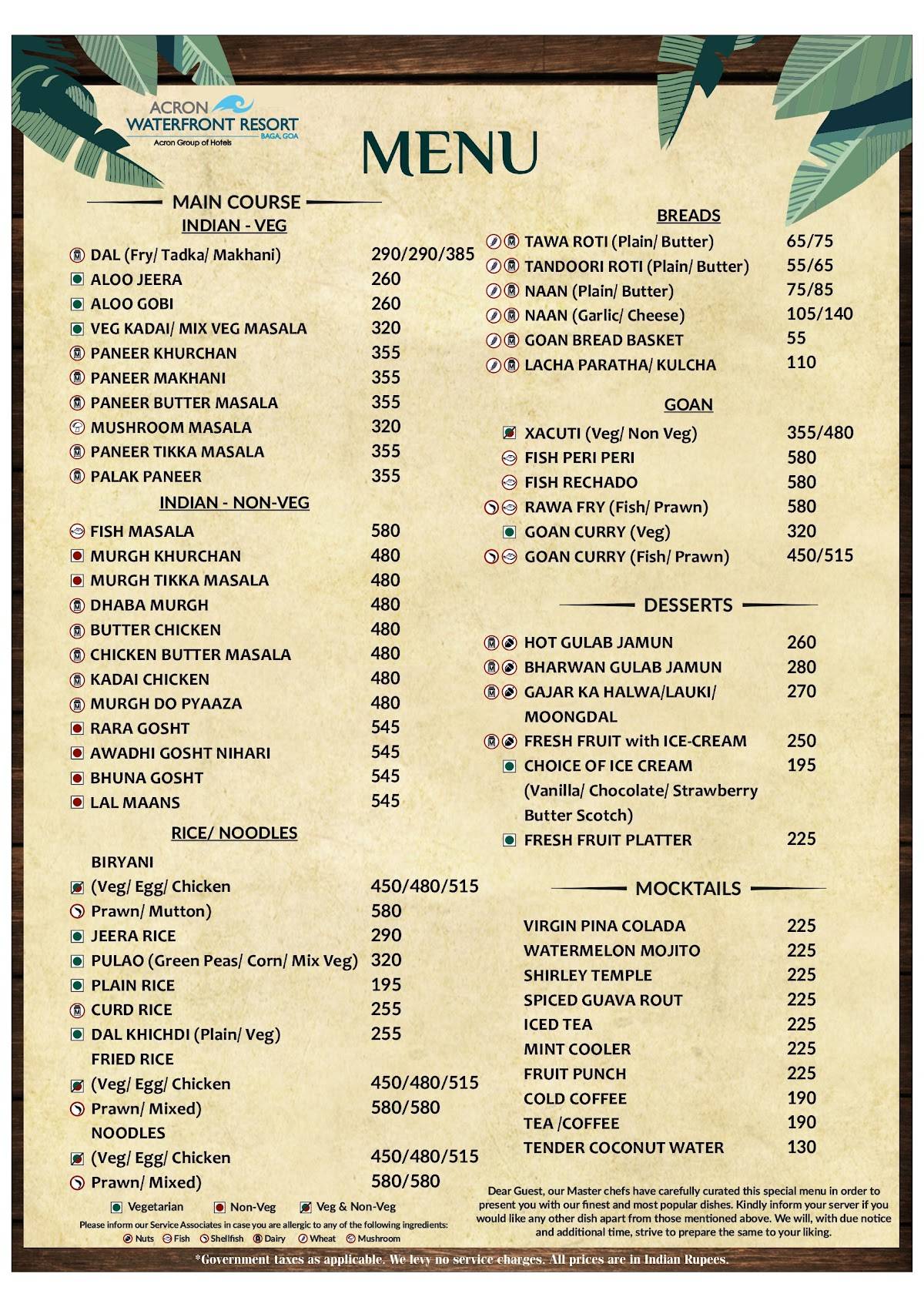 The River Restaurant menu