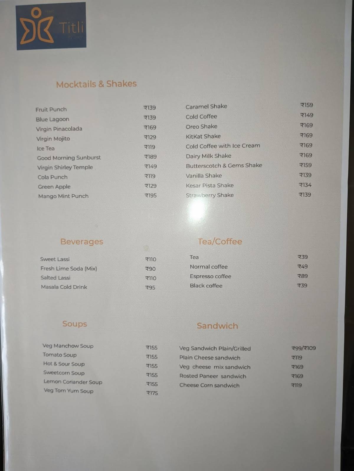 Titli Restaurant By Jashn menu