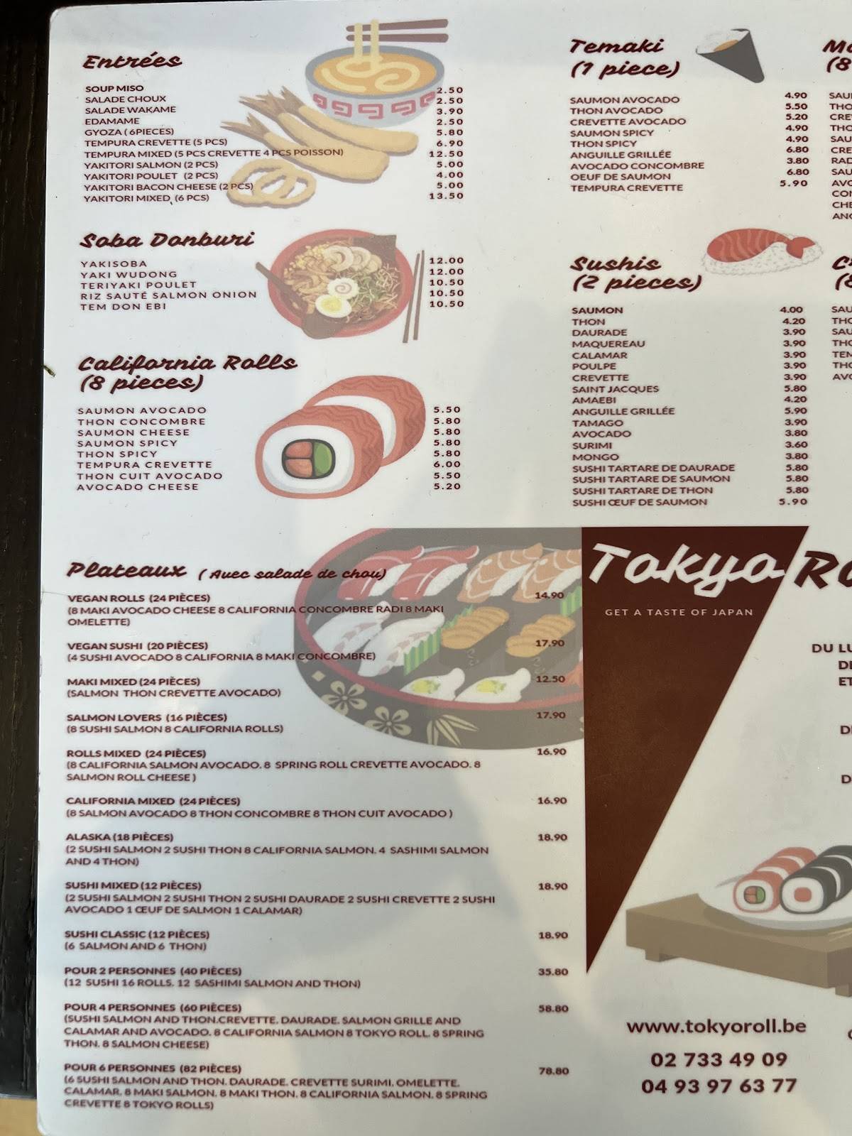 Menu de Tokyo Roll