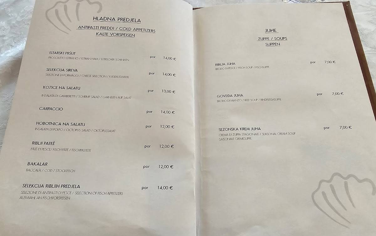 Menu di Restaurant Toni 