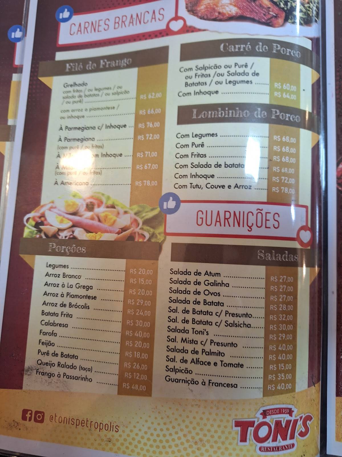 Toni's Restaurante cardápio