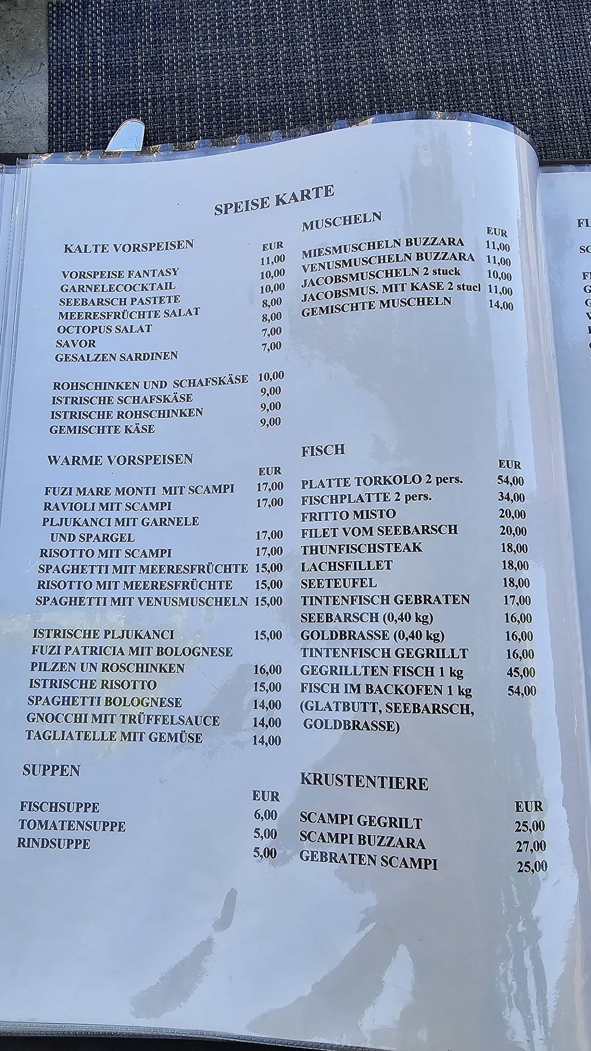 Menu di Torkolo restaurant 