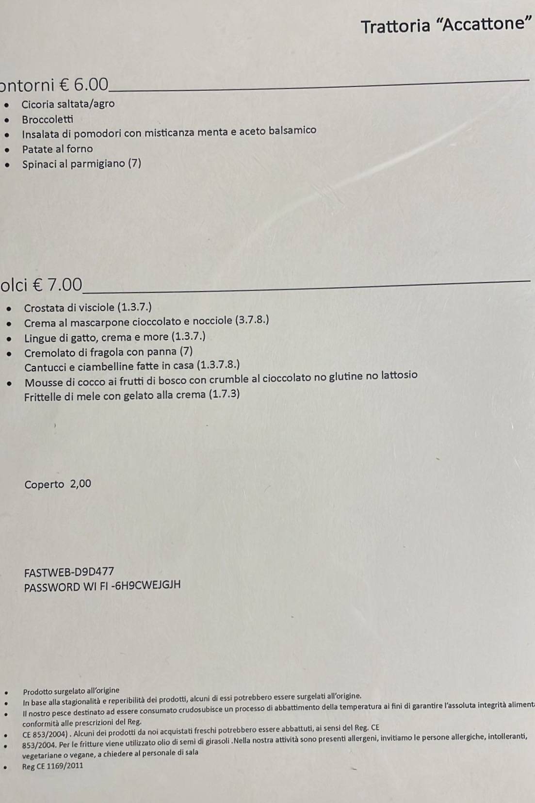 Menu di Trattoria Accattone 