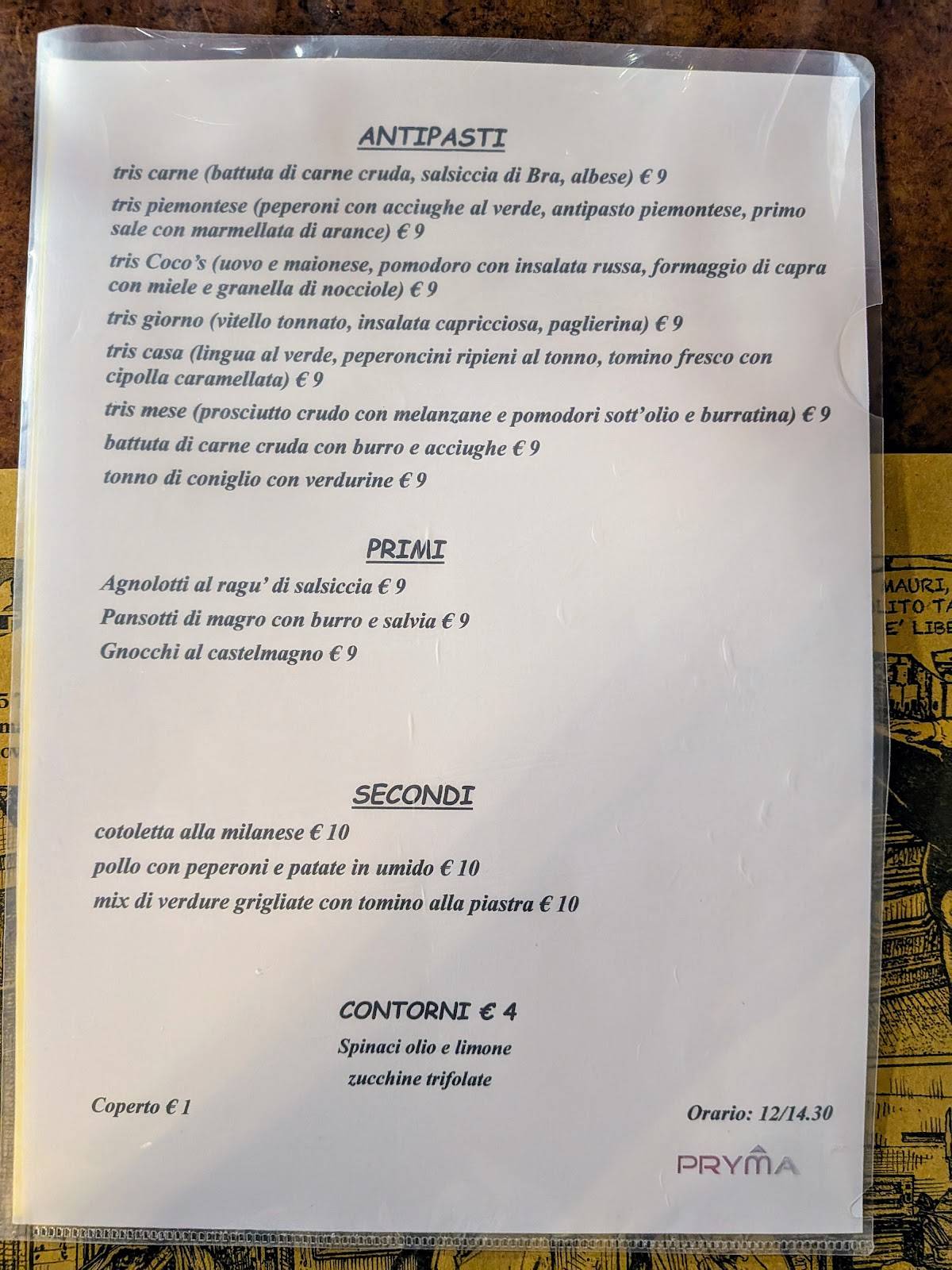 Menu di Trattoria Bar Coco's 
