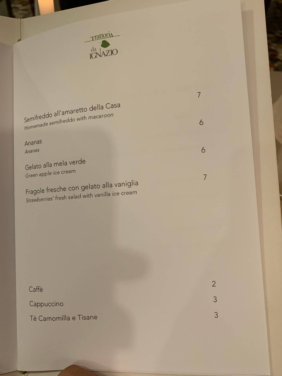 Menu di Trattoria Da Ignazio 