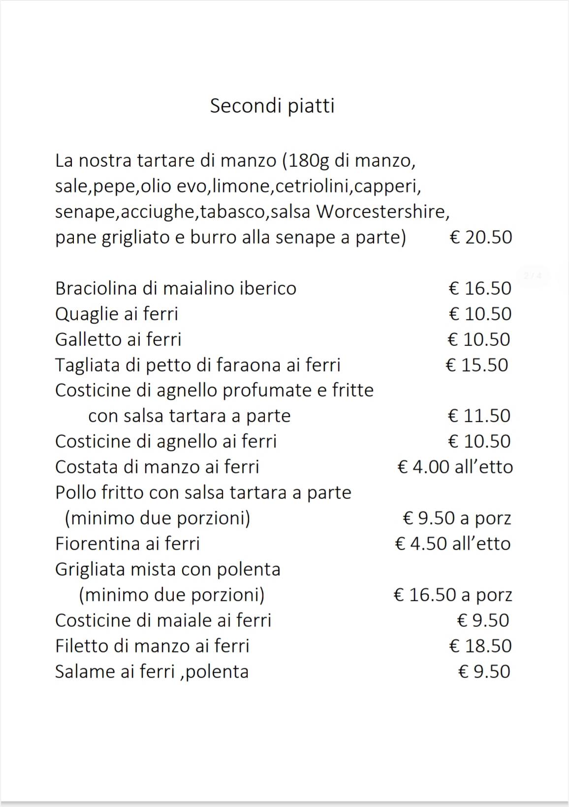 Menu di Trattoria Da Lorenzo 