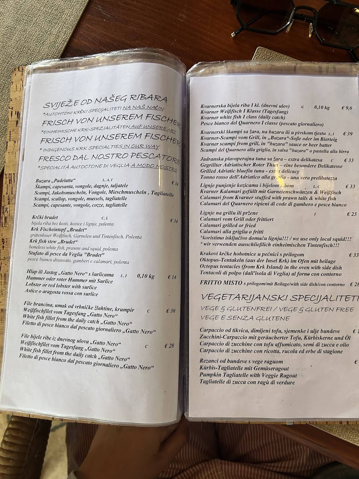 Menu di Restaurant Trattoria Gatto Nero, Malinska 