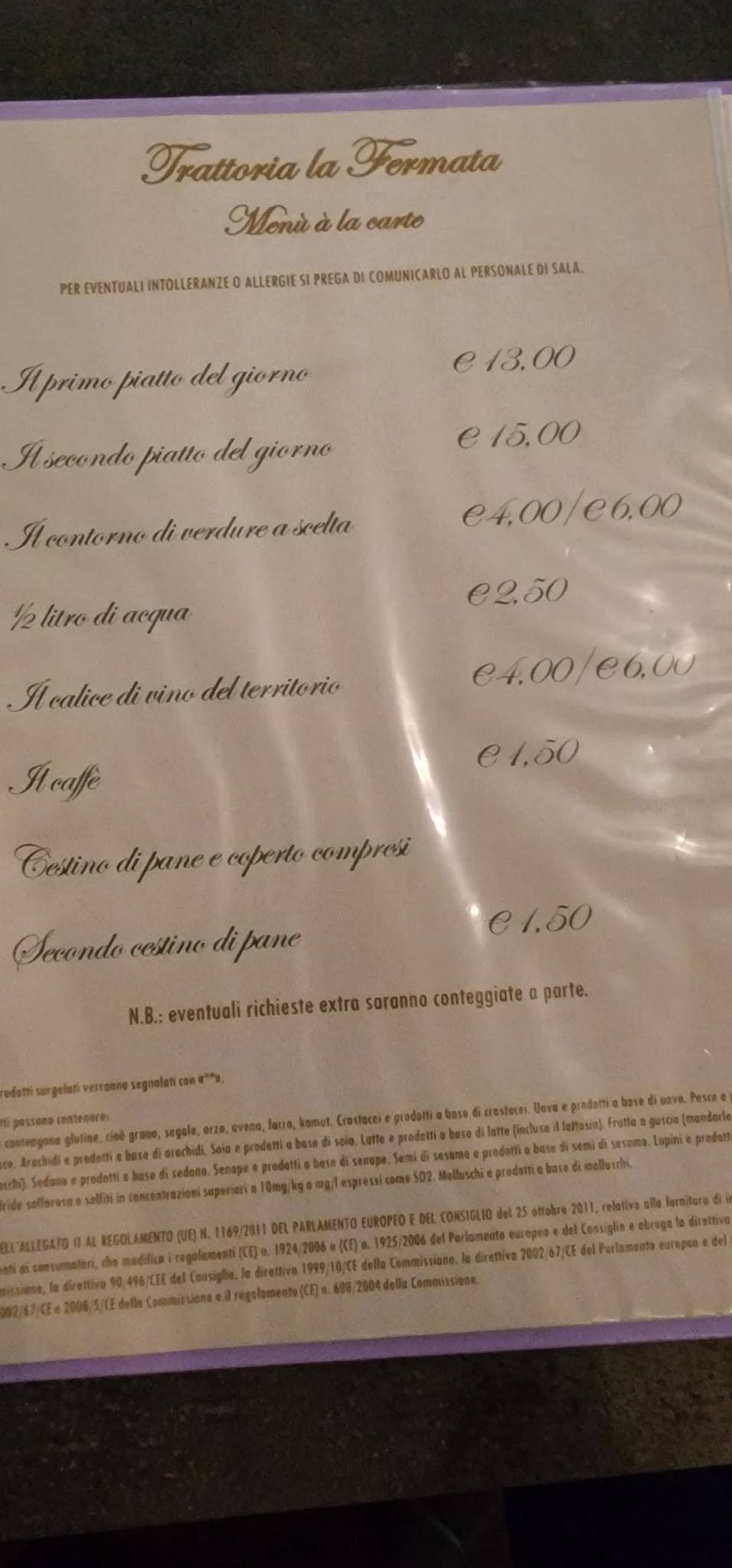 Menu di Trattoria La fermata 
