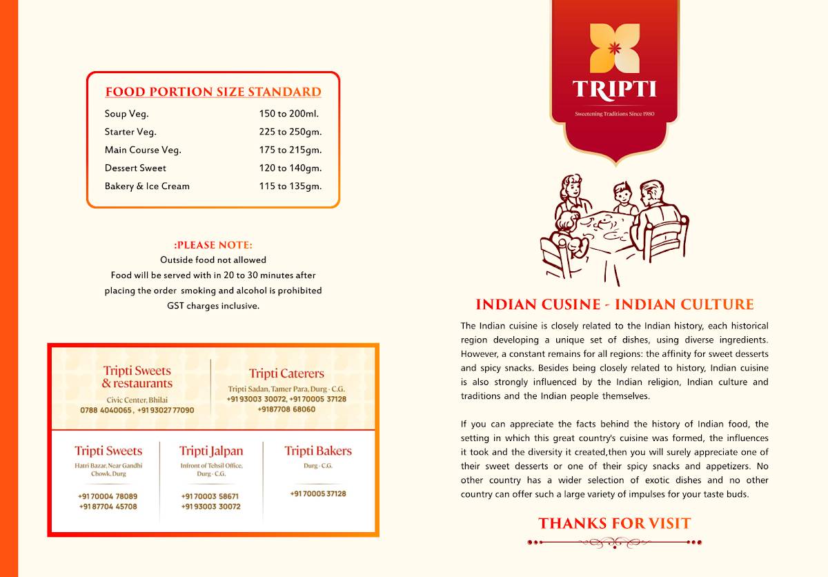 Tripti Studio restaurant menu
