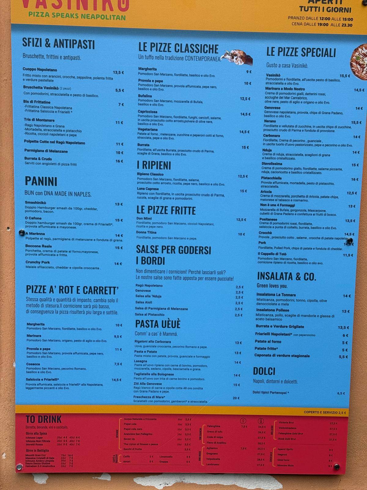 Menu di Vasinikò 