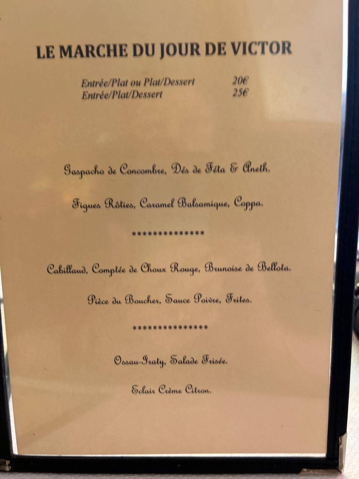 Menu de Restaurant Victor