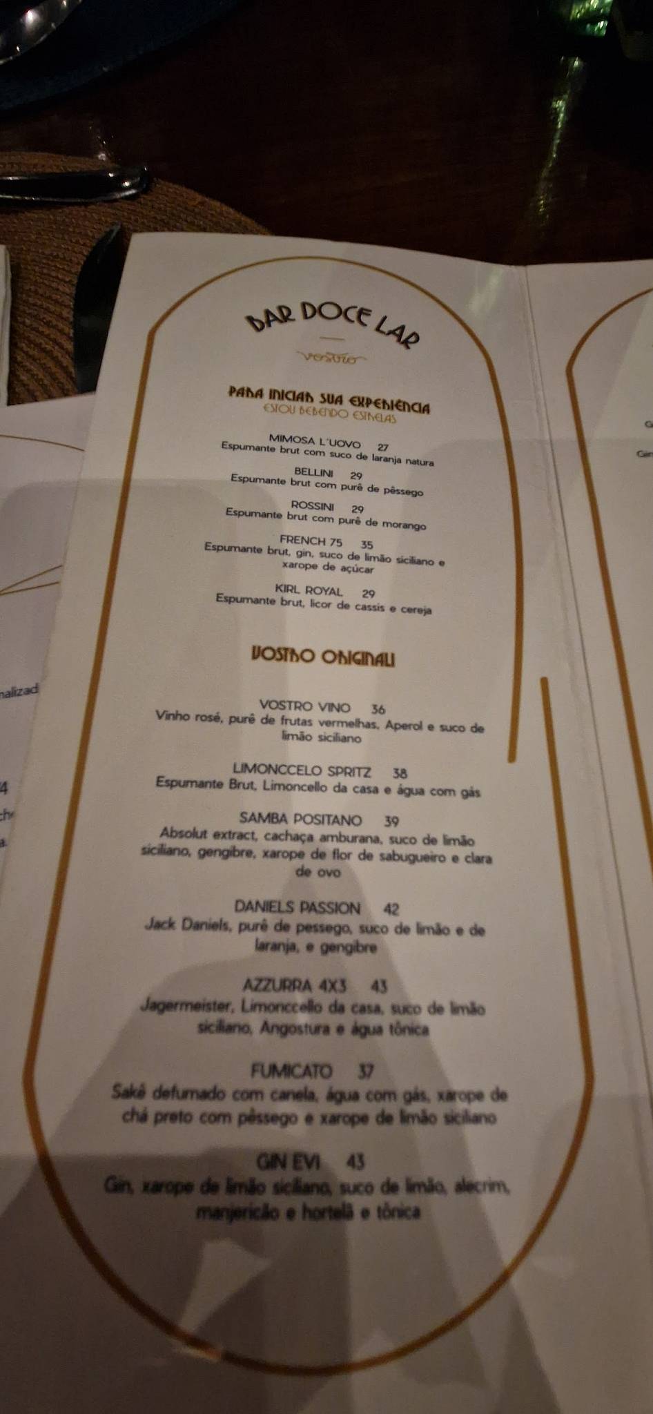 Vostro Ristorante cardápio