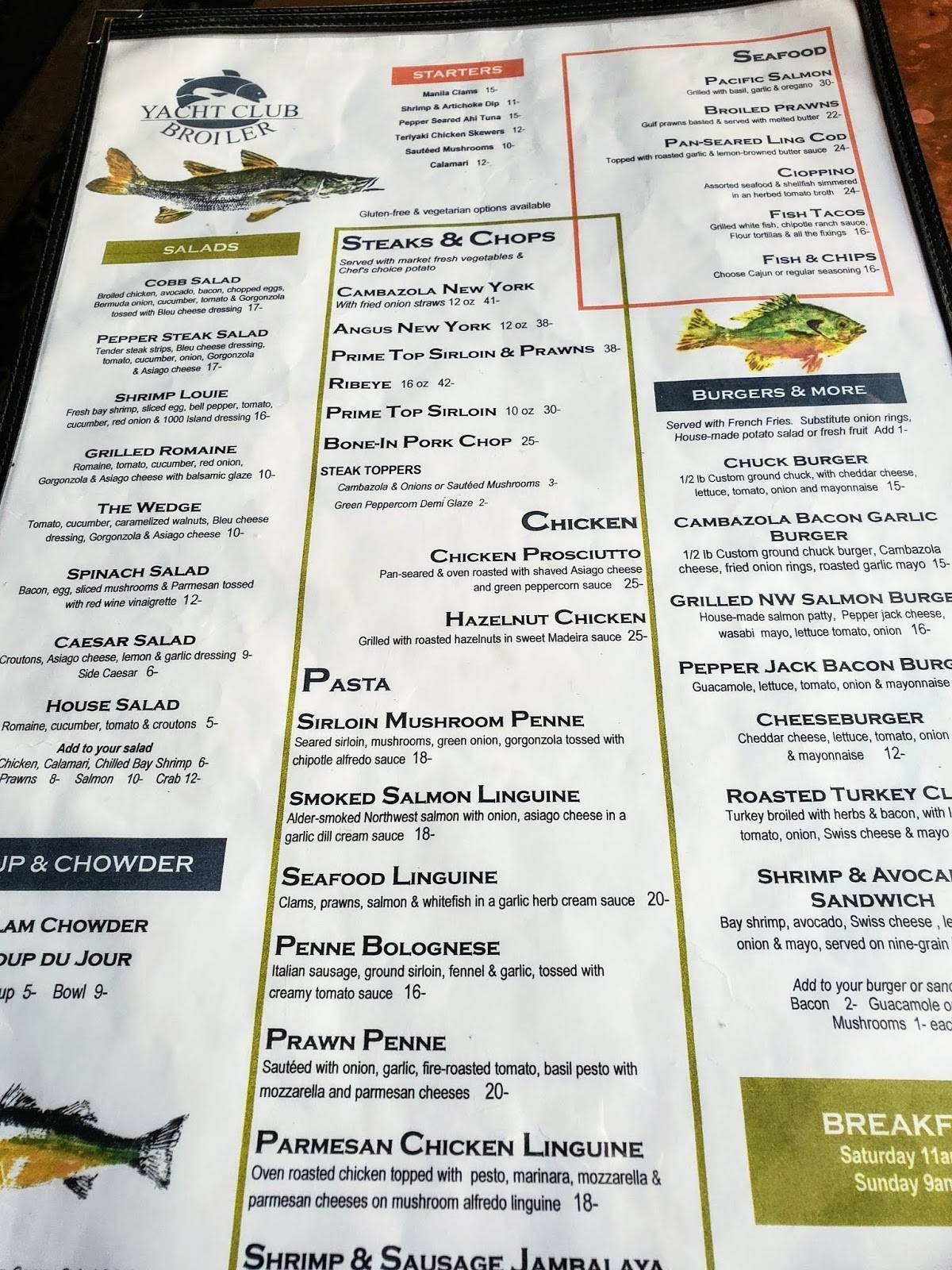 Yacht Club Broiler menu