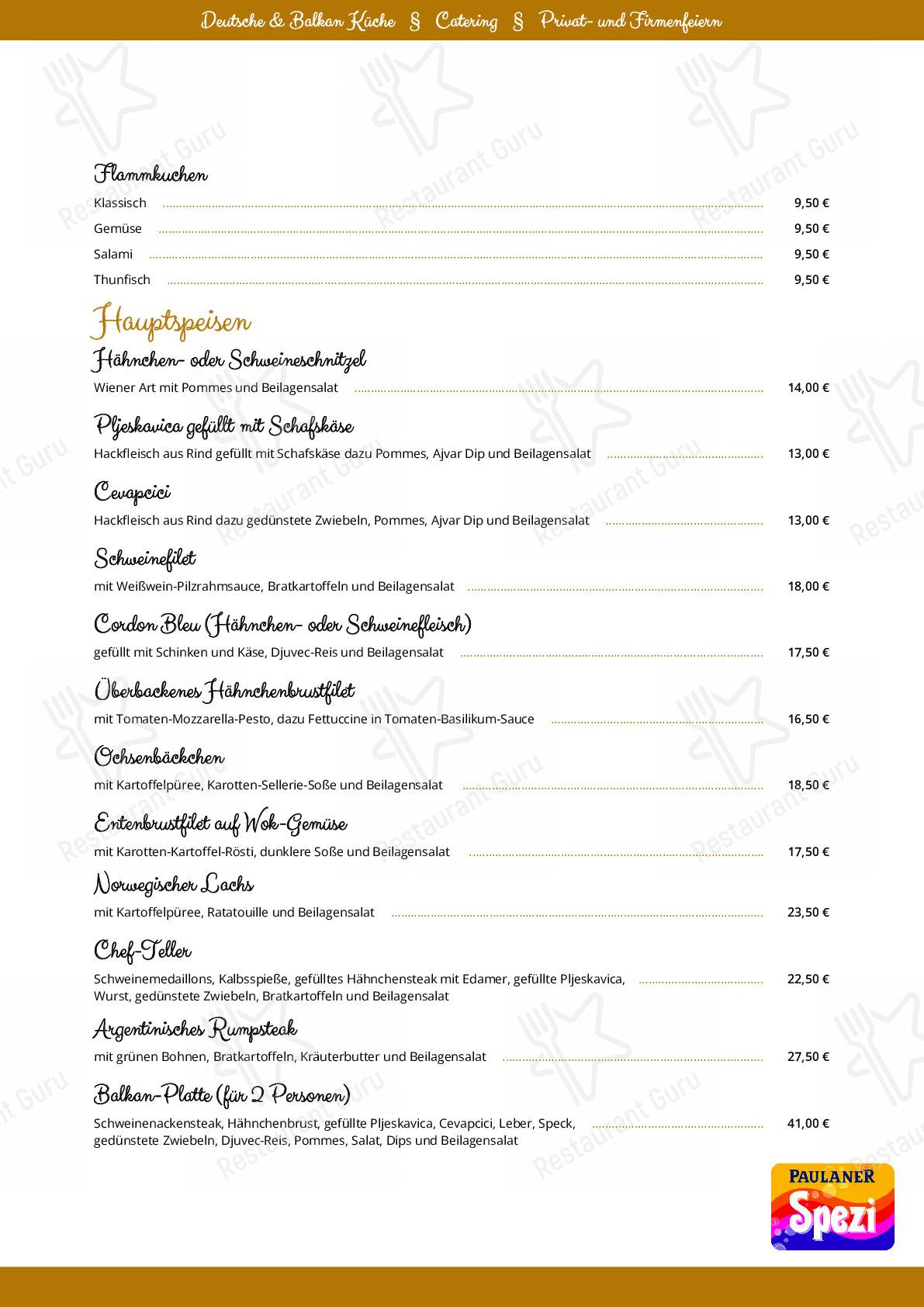 Speisekarte von Restaurant am Sportpark, Erbach, OttoGlenzStraße 1