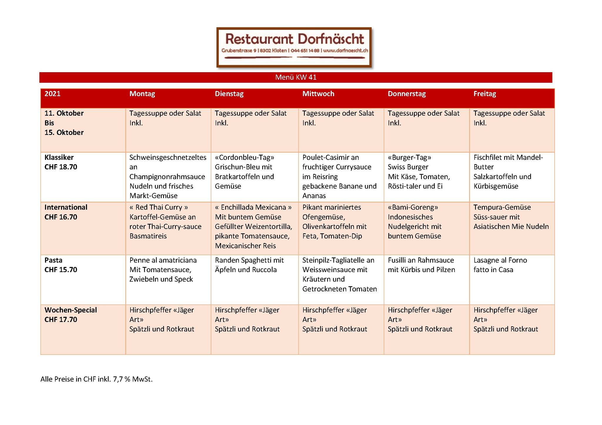 Menu di Restaurant & Eventlocation Dorfnäscht 