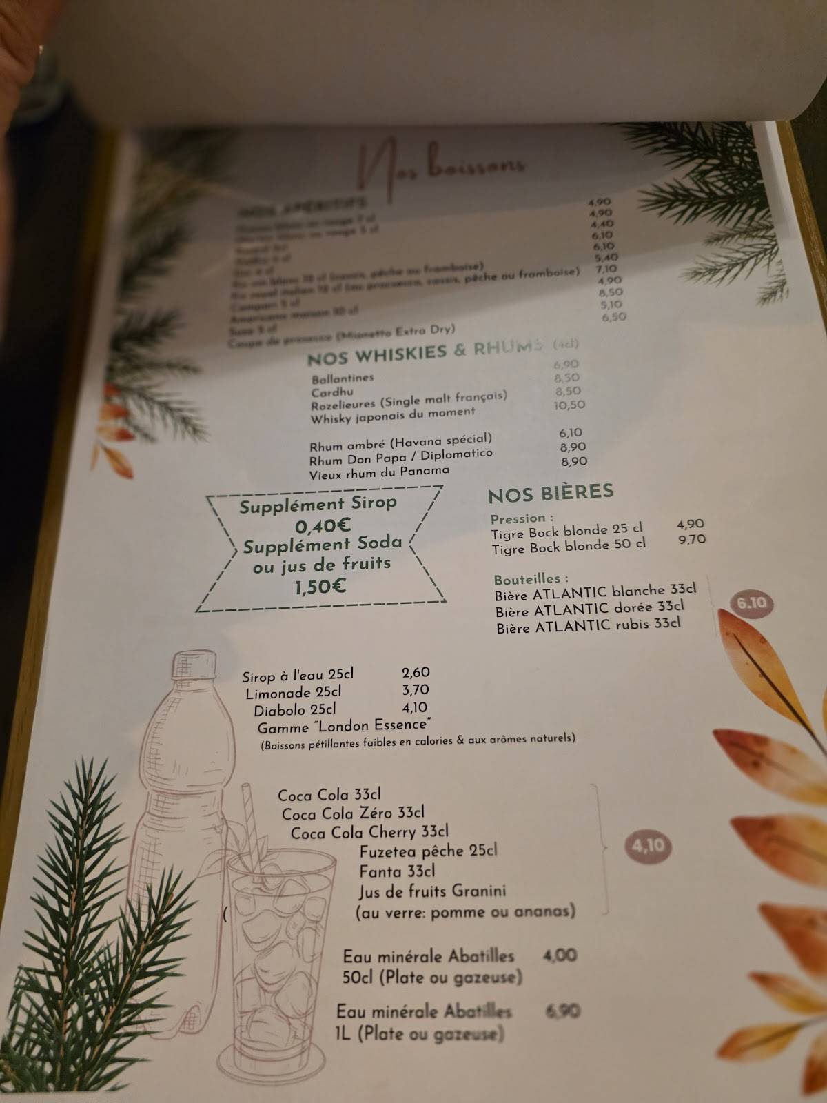 Menu de Restaurant l’Atelier
