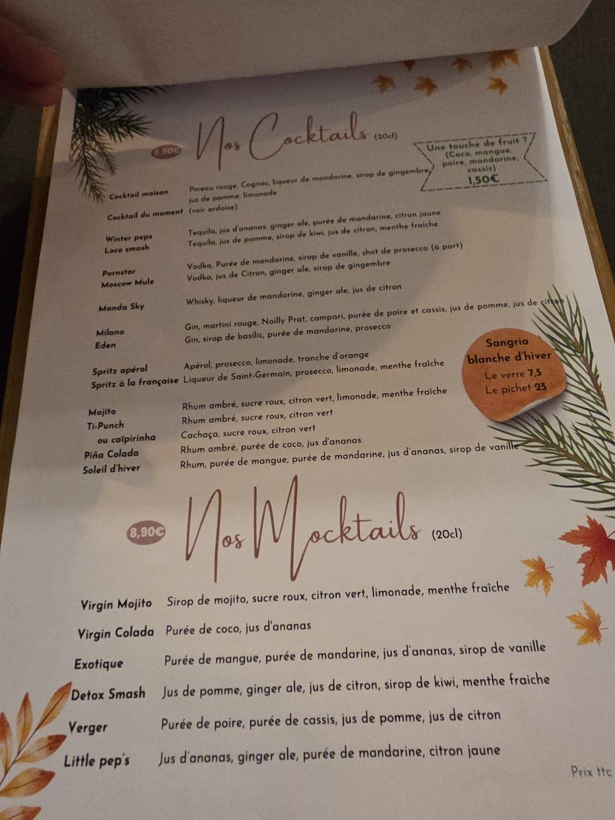 Menu de Restaurant l’Atelier